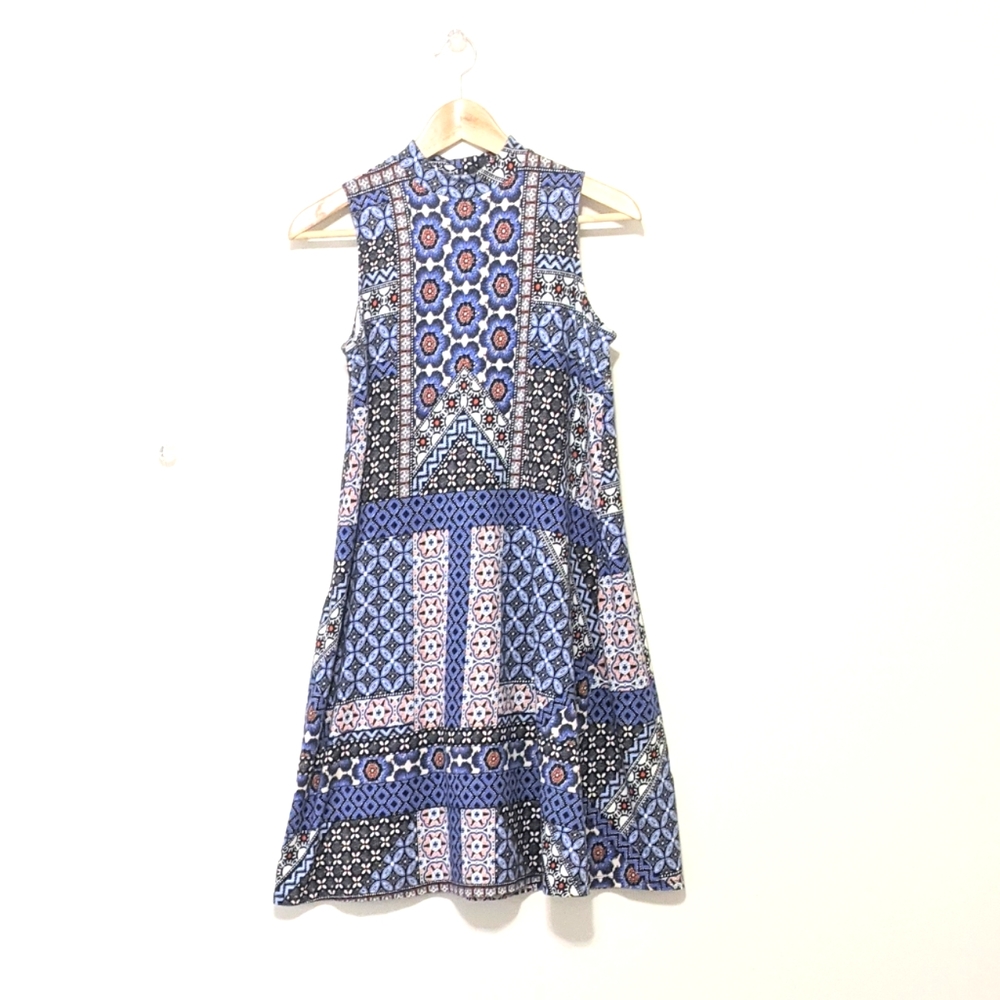 J. Jill Pima Cotton Blend Floral/ Geometric Sleeveless Stretch Swing Dre…